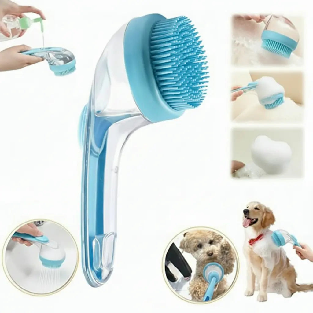 PawSpa 2-in-1 Pet Bath Brush with Shampoo Dispenser - Gentle Grooming for Dogs and Cats